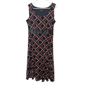 Perceptions New York Women's Plaid Midi Dress with Faux Leather Belt Size‎ M